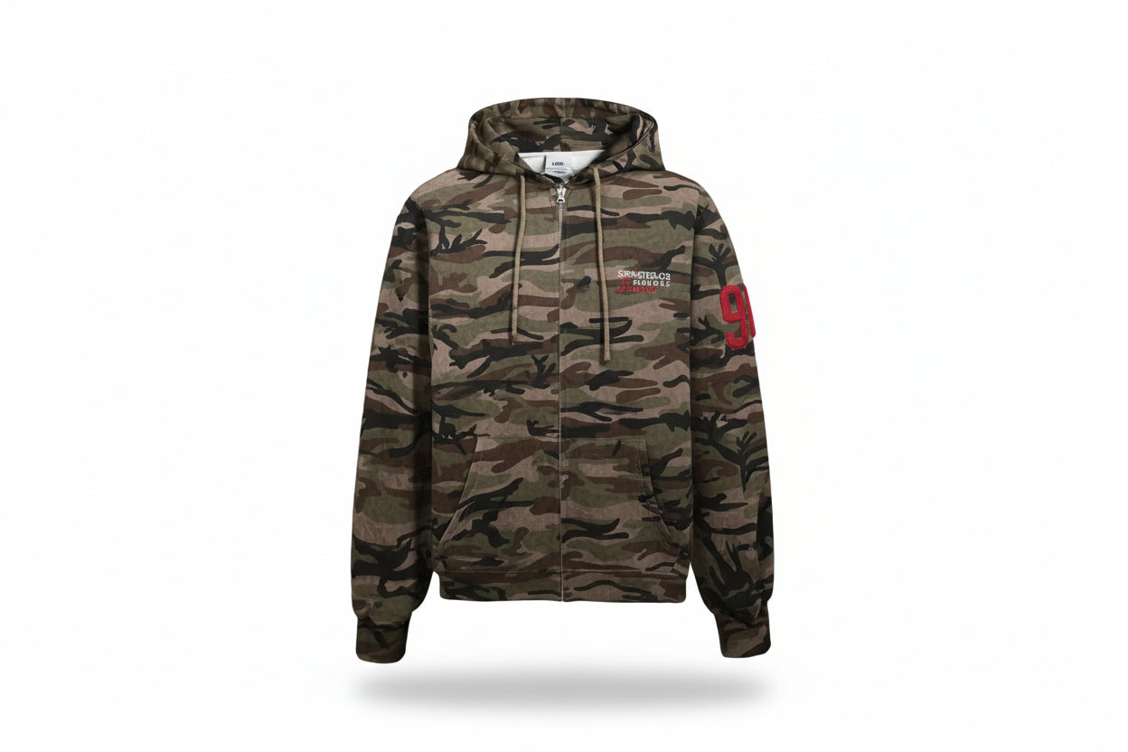 Sudadera con cremallera y capucha en camuflaje de mujer