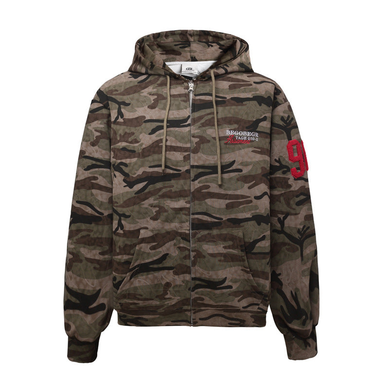 Sudadera con cremallera y capucha en camuflaje de mujer