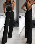 Mono elegante de mujer con pedreria - espalda descubierta negro