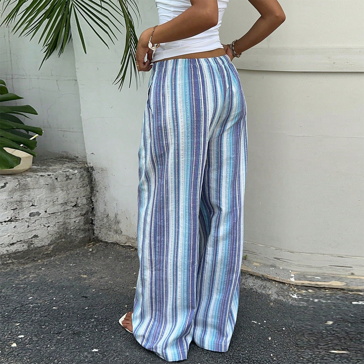 Pantalones casuales a rayas azules para mujer
