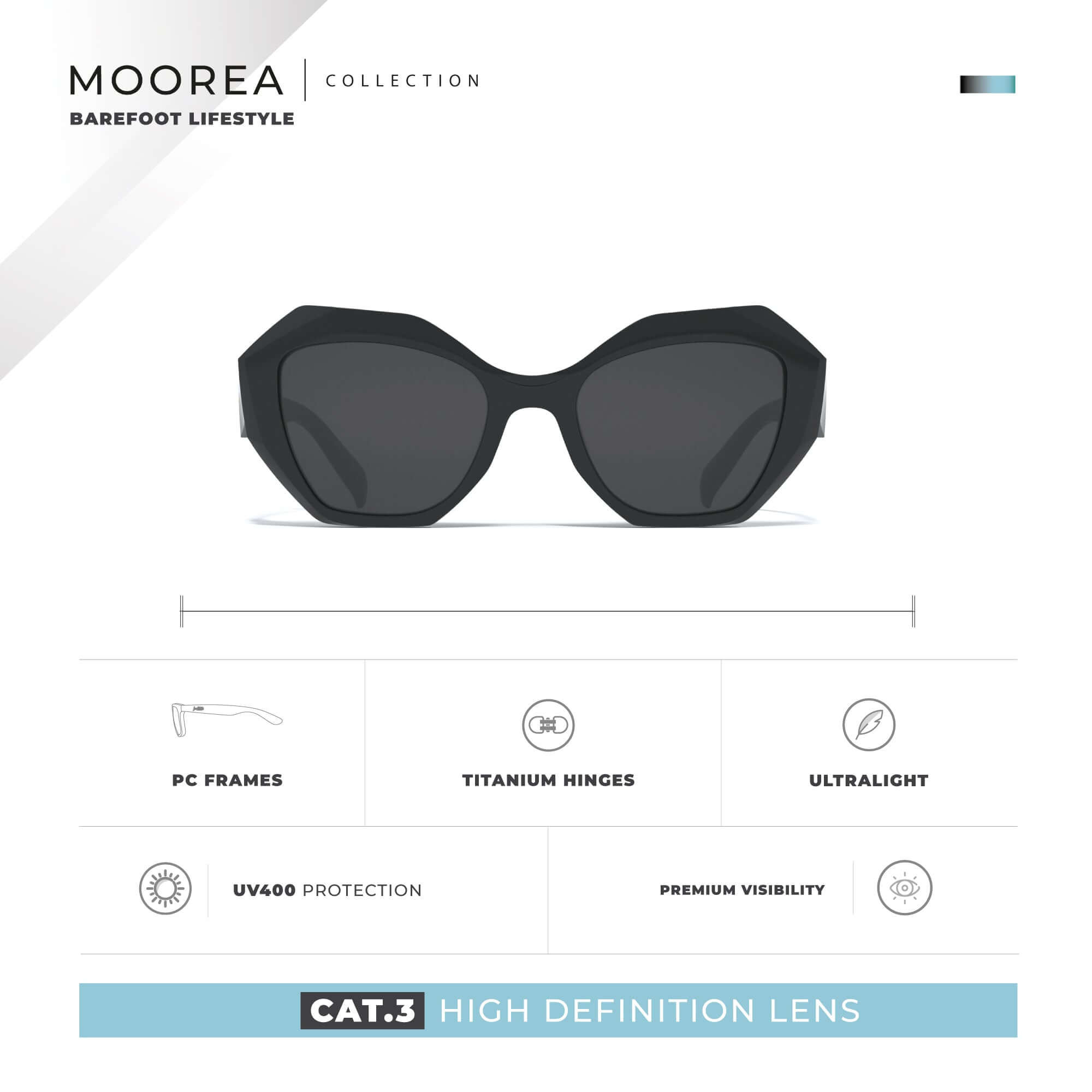 Gafas de sol Hanukeii® Moorea Black / Black con lentes de alta definición y protección UV400