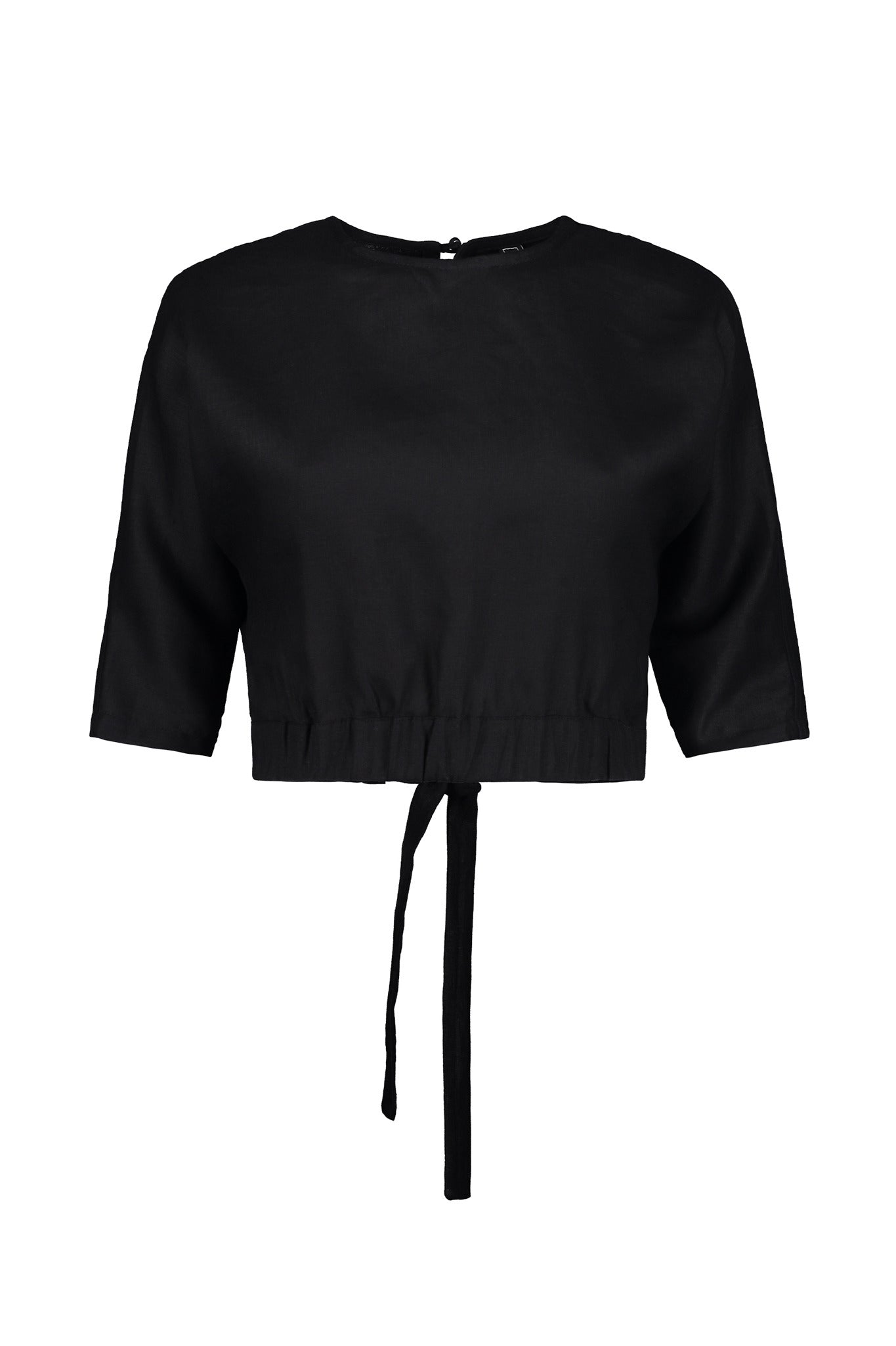 Arugula Linen-Blend Open Back Crop Top