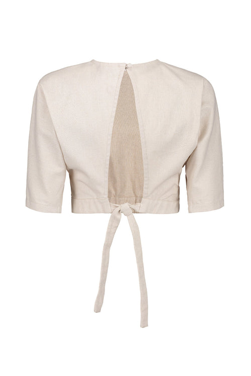 Arugula Linen-Blend Open Back Crop Top