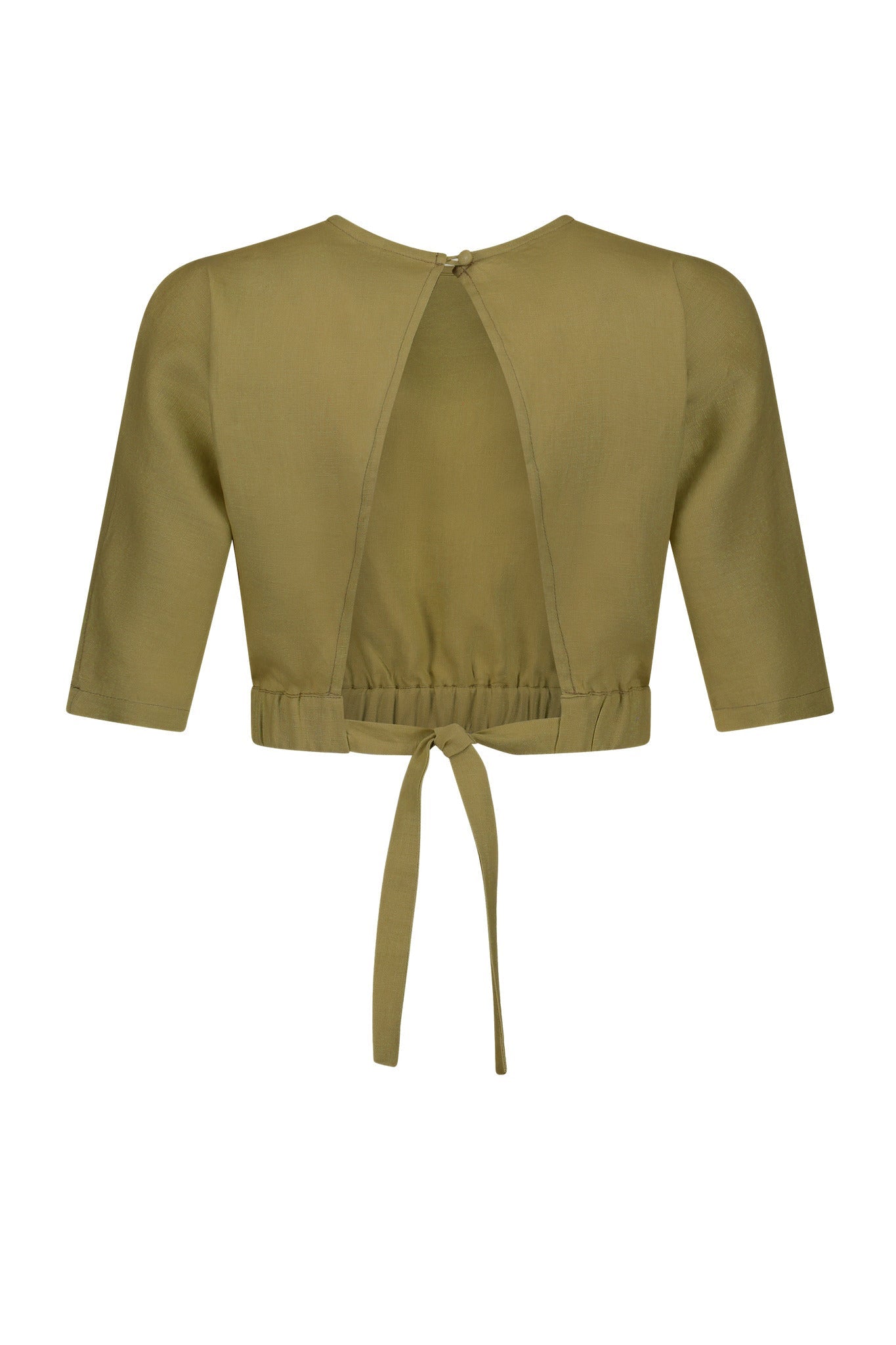 Arugula Linen-Blend Open Back Crop Top