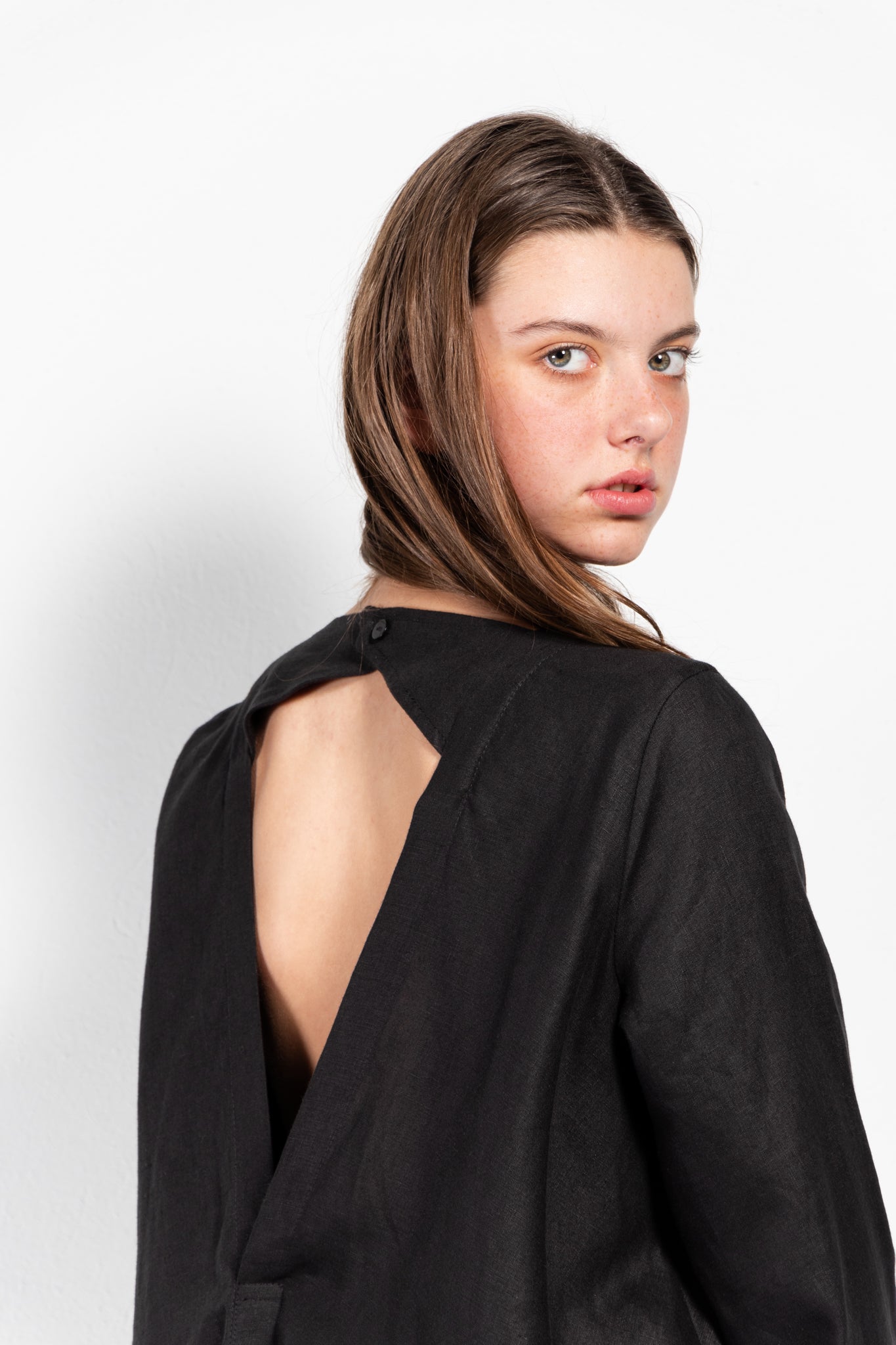 SALE Savannah Linen-Blend Open Back Shirt Dress
