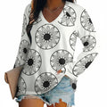Camiseta de Mujer Manga Larga y Flores Geométricas Blanca