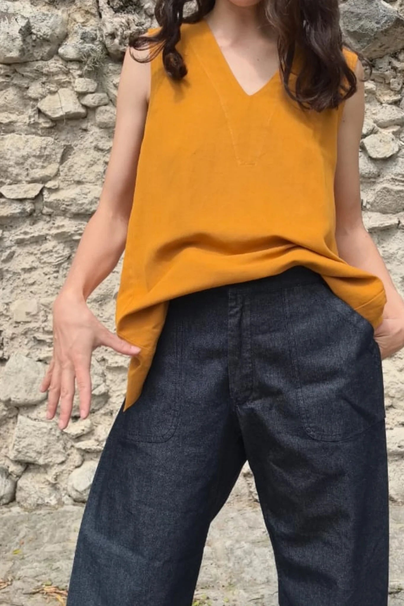 Sabina Linen-Blend Crossover Top